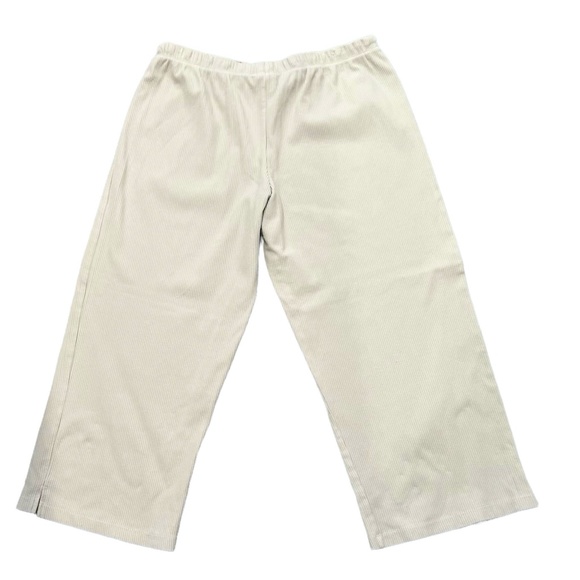 HEAD BEIGE RIBBED DRAWSTRING WIDE LEG CROPPED CAPRI PANTS - Picture 2 of 10